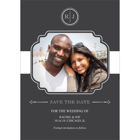 Charcoal Initial Connection Photo Save the Date Cards
